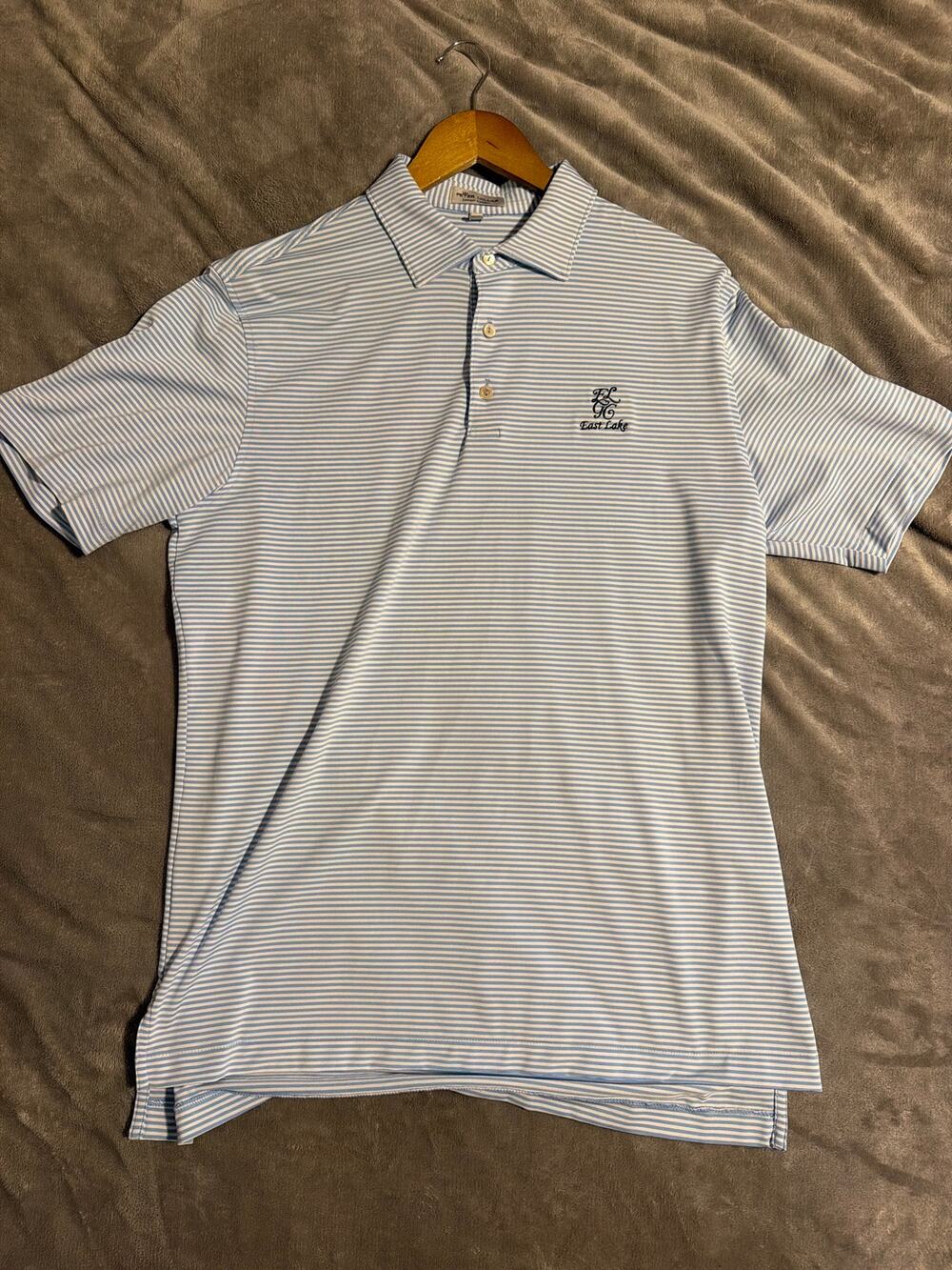 Peter Millar White and Blue striped Polo Size M